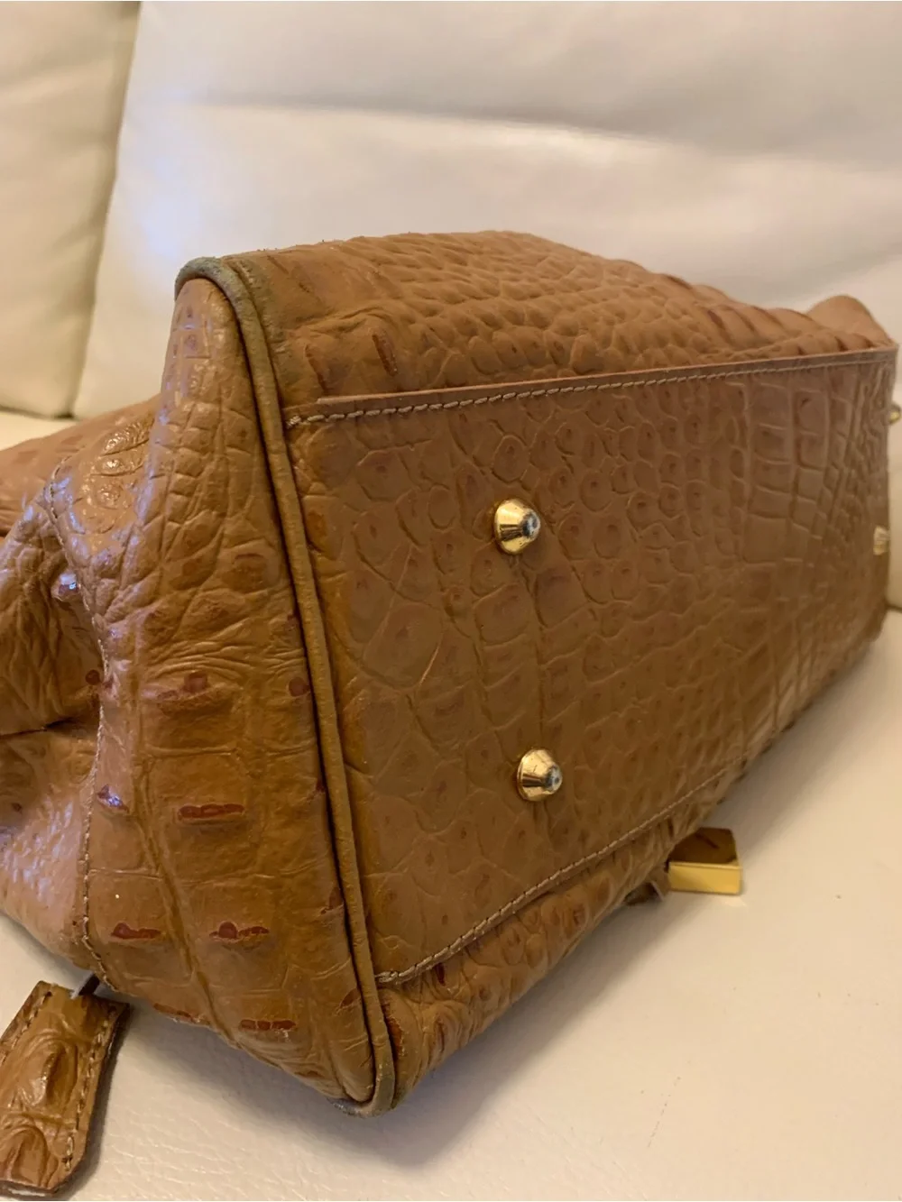 Old Florence Leather Croc Embossed Handbag Brown Naturally Dyed & Treated Italy
